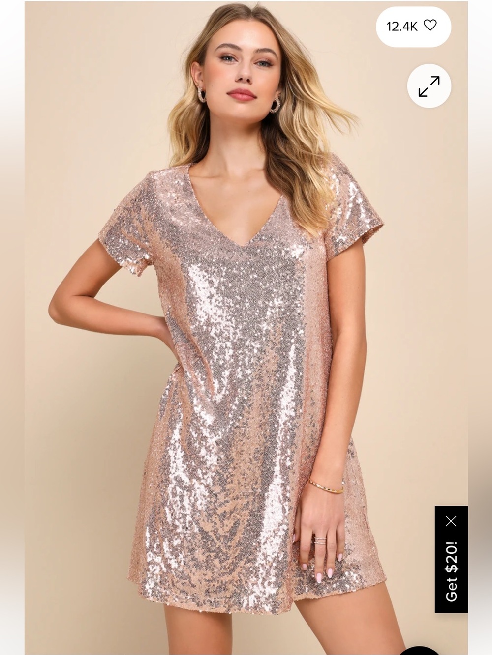Lulus | Light Up the Night Champagne Sequin Shift Dress